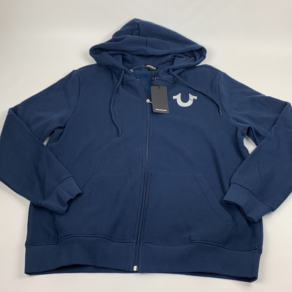 True Religion City Buddha Zip up Navy Blue Hoodie XL LOGO Graphic Hood NEW NWT